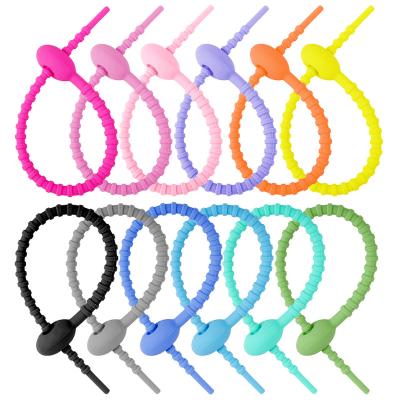 China Colorful Self-locking Flexible Silicone Zipper Ties Reusable Carry Self-locking Organizer Cable Tie Strap Storage 16 Colors for Choose for sale