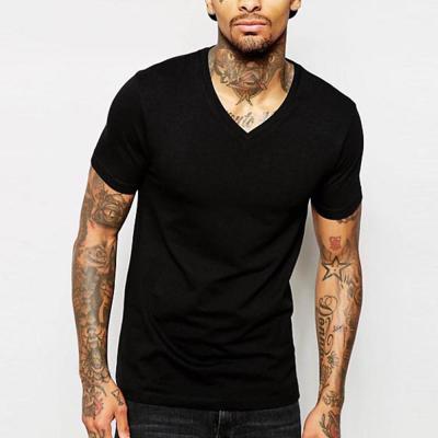 China Custom Anti Wrinkle Muscle Fit T Shirt With V Neckline And Stretch Black T Shirt For Men for sale