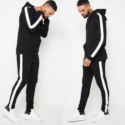 China Breathable Hoodie Two Piece Side Pullover Sets Striped Jogger Sets Custom Mens Tracksuit for sale