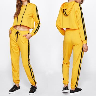 China Custom Anti-pilling Striped Raw Edge Hoodie And Sweatpants Set Two Piece Women Tracksuits for sale