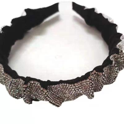 China Wholesale Custom High Quality Eco-friendly Fashion Women Mesh Fabric Rhinestone Wide Head Band for sale