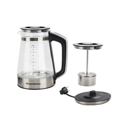 China 360 Degree Rotation Base Brew Kettle Stainless Steel Touch Screen Digital Control Glass Kettle for sale