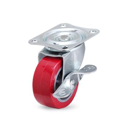 China Wholesale 2 Inch Quality Rigid PU Caster Swivel Custom Height Brake Wheels For Furniture Red Casters for sale