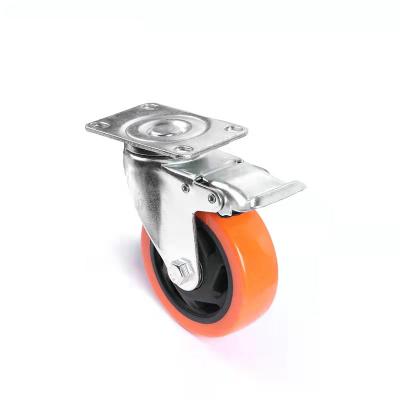 China 4 Inch PVC Abrasion Resistant Swivel Plate Orange Caster Wheel With Brake 100 Mm - Buy 4 Inch Swivel Steel Plate Caster Wheel With Brake for sale