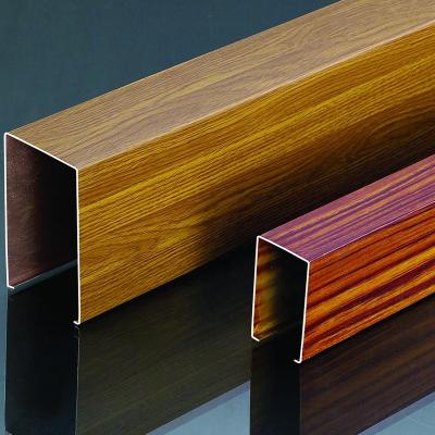 China Inmitation wood grain veneer aluminum profile with different wood grain surface for ceiling for sale