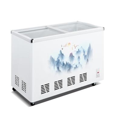 China Double Temperature Kitchen Restaurant Hotel Glass Door Sliding Chest Freezer Horizontal Freezer Series for sale