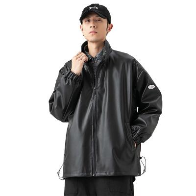 China Reversible Loose Character Pu Sleeve Fashion Design Leather Stand Collar Plus Size Men's Jackets No Hood for sale