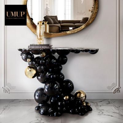 China Modern Special Design Style Stainless Steel Gold Living Room Hallway European Black Console Table for sale