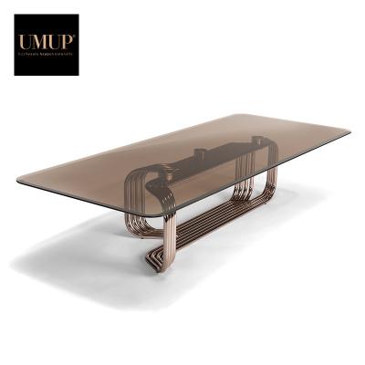 China Luxury Design Tempered Glass 304 Stainless Steel (Other) Transparent Living Room Furniture Coffee Table Adjustable for sale