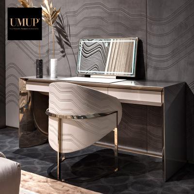 China Modern Luxury Italian Bedroom Furniture Stainless Steel Golden Makeup Dressing Table for sale