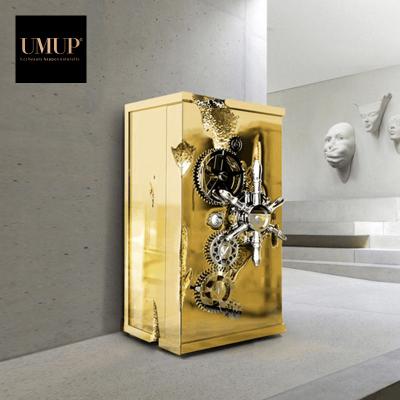 China Contemporary Black Gold Box Safe Style Living Room Cabinet Home Furniture Storage Luxury Modern Wine Cabinet for sale