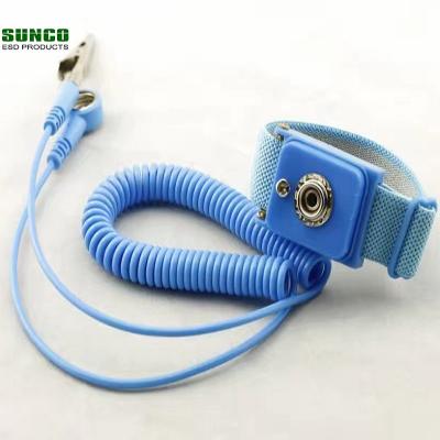 China Anti-static elastic fabric conductive wrist strap with 1.8m coil cord and banana plug for sale