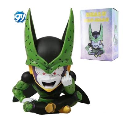 China Cartoon Toy 12.5cm Dragon Ball Goku Vegeta Cell Sitting Position Middle Finger Anime Action Number Model Kids Gift Toys Straight Doll for sale