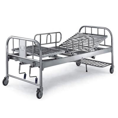 China 2 Crank Hospital Bed Stainless Steel Manual Hospital Bed For Patient With Backrest Handle for sale