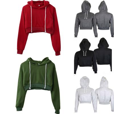 China Breathable Sweatershirts Feme Women Fashion Solid Crop Long Sleeve Pullover Hoodies Sport Pullover Full Jumper Coat Casual Hoodies for sale