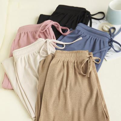 China 2021 Anti-wrinkle Ice Silk Wide Leg Pants Women's Summer Korean Version High Elastic Loose Waist Thin Straight Pants for sale