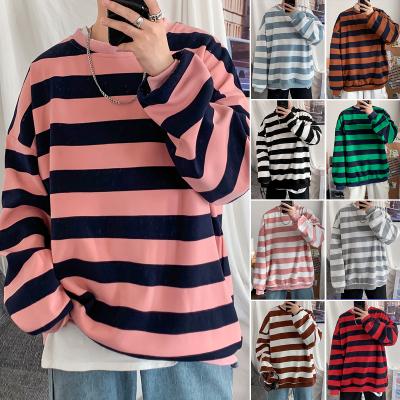 China New Design Europe Men's Popular QUICK DRY Loose Blue Cotton Crewneck Blank Stripe Sweatshirt for sale