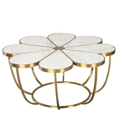 China Modern Style Modern Golden Stainless Steel With Marble Top Coffee Table for sale