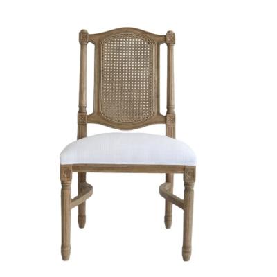 China Vintage Wooden Rattan Foldable French Back Dining Chair Upholstered Wooden Chair for sale