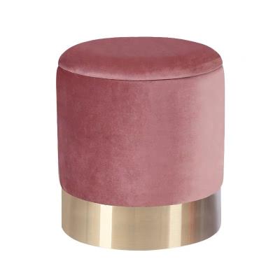 China Modern Round Seated Bedroom Velvet Ottoman With Gold Stainless Steel Footstool for sale