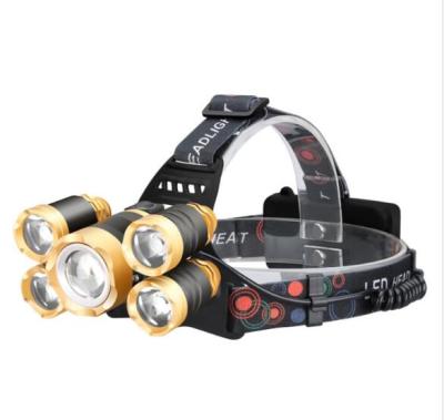 China Camping USB Rechargeable 4 Modes Waterproof Zoomable 5 LED Headlight Headlamp Flashlight for sale