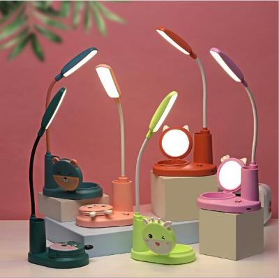 China Cartoon Mini Makeup Mirror Pen Holder Led Desk Light for sale