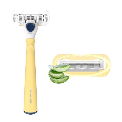 China 5 Blade Razor Yellow 5 Blade Feminine Hair Removal Lady Shaving Razors With Refill Cartridge Razor for sale