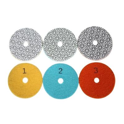 China Stone Polishing 4 Inch Good Quality 100mm 3 Stage Diamond Polishing Pads For Granite Marble Quartz Engineered Stone Polish for sale