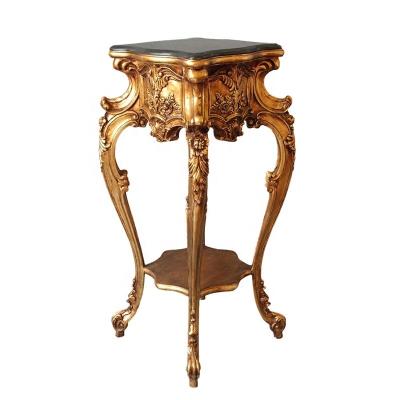 China European antique hot sale luxury gold classic flower stand with white marble top for sale