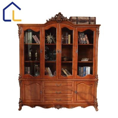 China Hand Carving Bookcase Hand Carved Antique Solid Wood Bookcase Design for sale