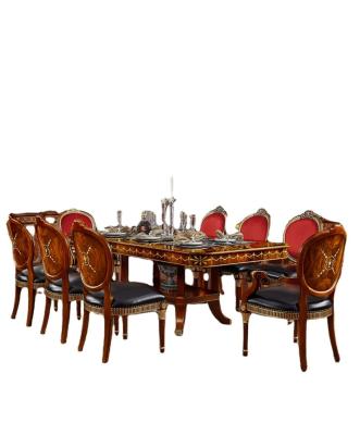 China EUROPEAN Recommended Antique Style Carving Solid Wood Dining Table Set With Marble Top for sale