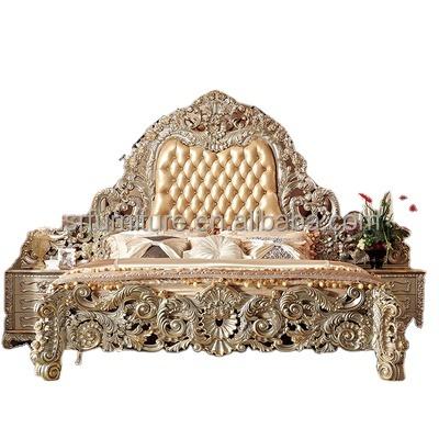 China European Popular Luxury Nailhead Balance Bed Wooden Bed Double Size Handmade High Quality Carved Bed for sale