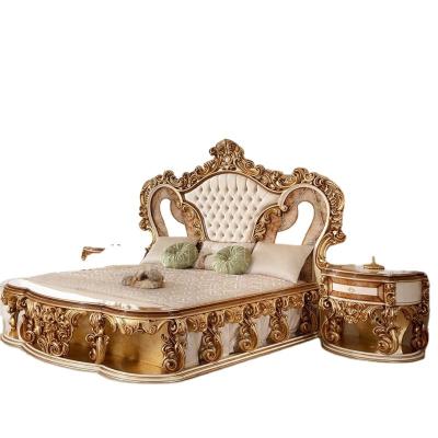 China Nailhead Trim Respected King Size Bed Royal Handmade Wood Carving Bed Room Furniture for sale