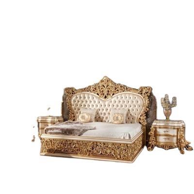 China Real modern bedroom furniture wood carving luxury royal golden set from china supplier for sale