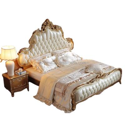 China Nailhead Trim European Style Solid Wood Carving Leather Double Bed Master Bedroom Furniture 1.8m Bed for sale