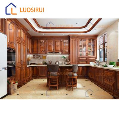 China EUROPEAN Factory Hardwood Outlets Kitchen Cabinets Villa U Shaped Galley Unit In Modular Kitchen for sale