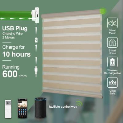 China Tuya Window Motor Shades UV Solar Auto Battery Powered Zebra System Electric Wifi Protection Blinds for sale