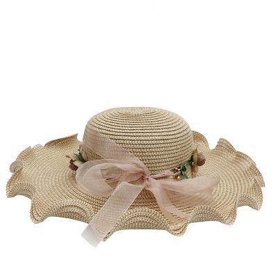 China Picture Customized Korean Fisherman Straw Hat Raffia Straw Wear Parent-child Sun Hat Flowers Fashion Outdoor Sun Visor Ladies Hat Travel for sale