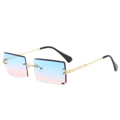 China Latest Fashion Sunglasses Womans Logo Rectangular Rimless Shades Luxury Custom Sun Glasses for sale