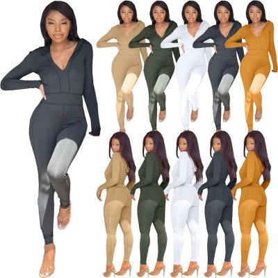 China 2022 New Viable Drop Women's Casual Overalls Polyester Overalls Set Women's Deep Neck Sweatsuit Hooded Sexy Tracksuit V Set For Woman for sale