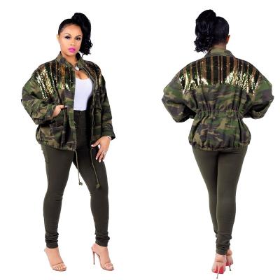 China New Spring Camouflage Anti-wrinkle Denim Jacket Sequins All Match Women's Casual Sequin Coats for sale