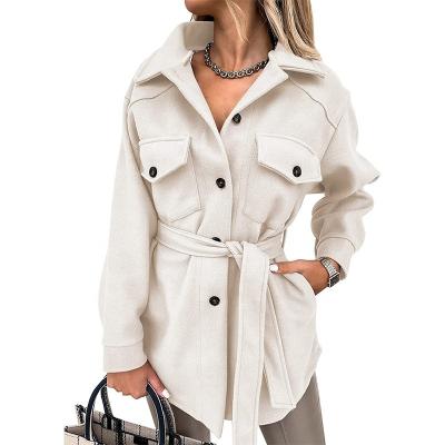 China Autumn And Winter New Style Ladies Pure Color Woolen Coat Anti-wrinkle With Belt Jacket Winter Coat Women for sale