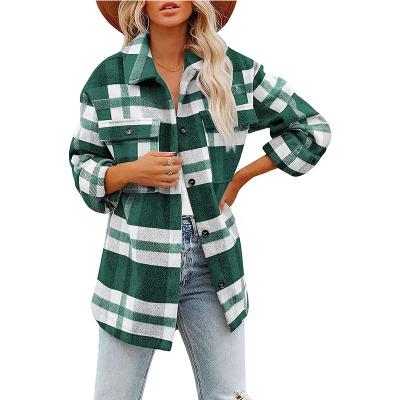 China 2022 new autumn winter European and American women's plaid Anti-wrinkle button flannel shirt women's woolen coat jacket for sale