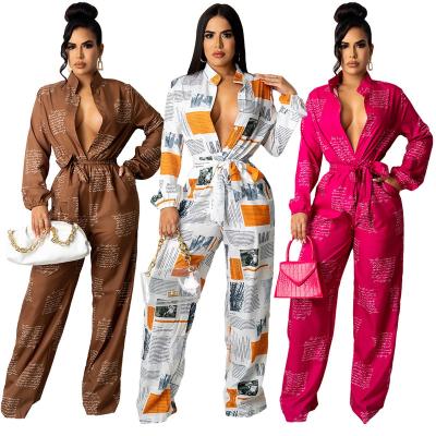 China Women's Viable Boutique Clothes Ladies Overalls Ladies Long Sleeve Jumpsuit Autumn Digital Printed Loose Jumpsuit for sale