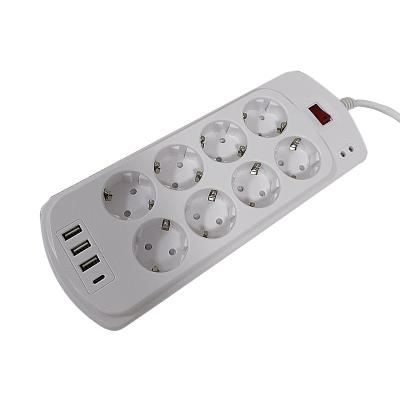 China Wholesale Type-c Power Strip Eu Travel Home 8 Outlets 3 USB 1 Socket for sale