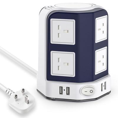 China Travel Adapter Outlets 8 Way Multi AC Electrical Outlets With 3M Vertical USB Surge Protector Extension CordTower Power Strip UK Plug for sale