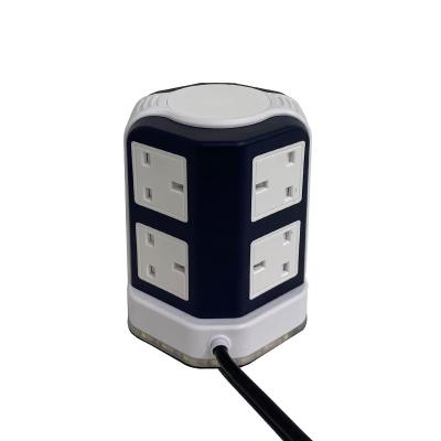 China UK Travel Outlets Extension Leads Surge Protectors 8 Way Outlet Sockets 4 USB Charging Ports Tower Power Strips for sale