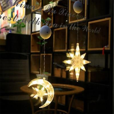 China Outdoor Christmas Eve Lighting Sale Star Moon Christmas Lights Indoor Decoration Stained Glass Curtain Color Lights for sale