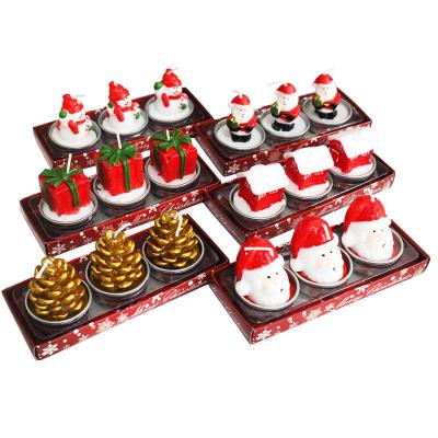 China Christmas Lights Christmas Decorative Candle Set Christmas Eve Party Decoration Paraffin Santa Claus Snowman Tree Decoration Candle Color Light for sale