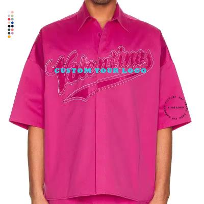 China Anti-wrinkle OEM Custom Embroidery Satin shirts Logo Button Down Cotton mens tee shirt Heavy Fabric Shirts for Men for sale